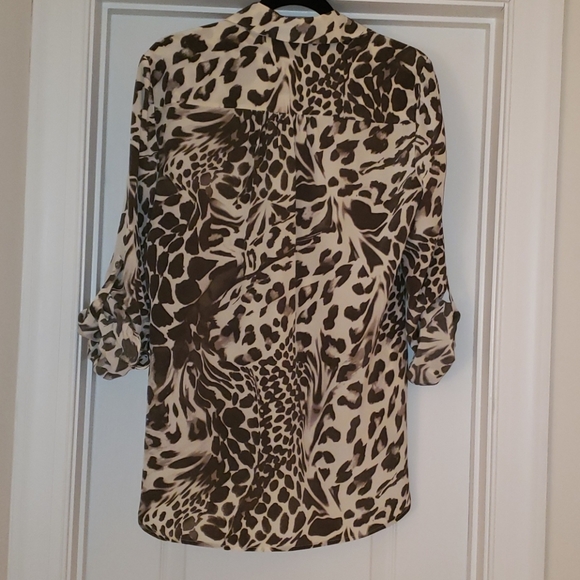 Diane Von Furstenberg Blouse Olive Green & Beige - Picture 3 of 4